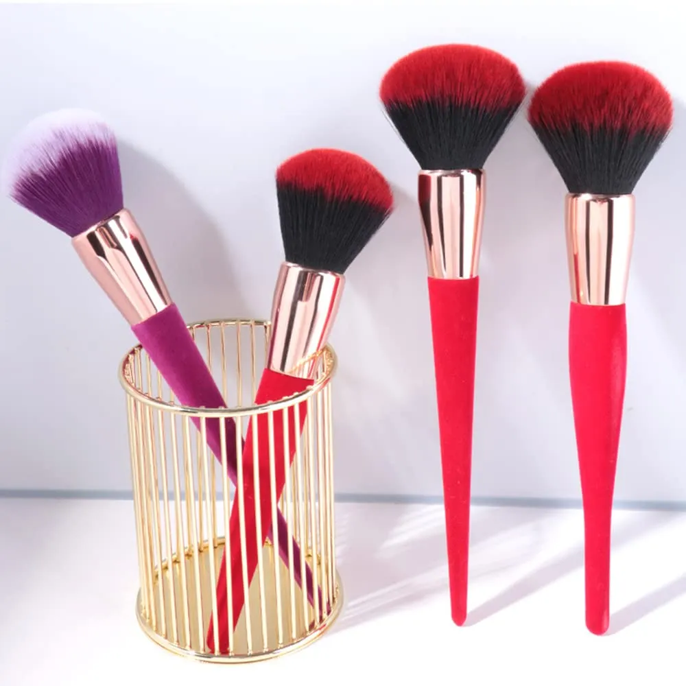 New Single Flocking Craft Makeup Brush Thick Aluminum Tube Loose Powder Brush Blush Brush Beauty Tool Makeup Loose Powder Brush Fibre Hair is Soft For Professional Makeup Artists (No. 2 red)