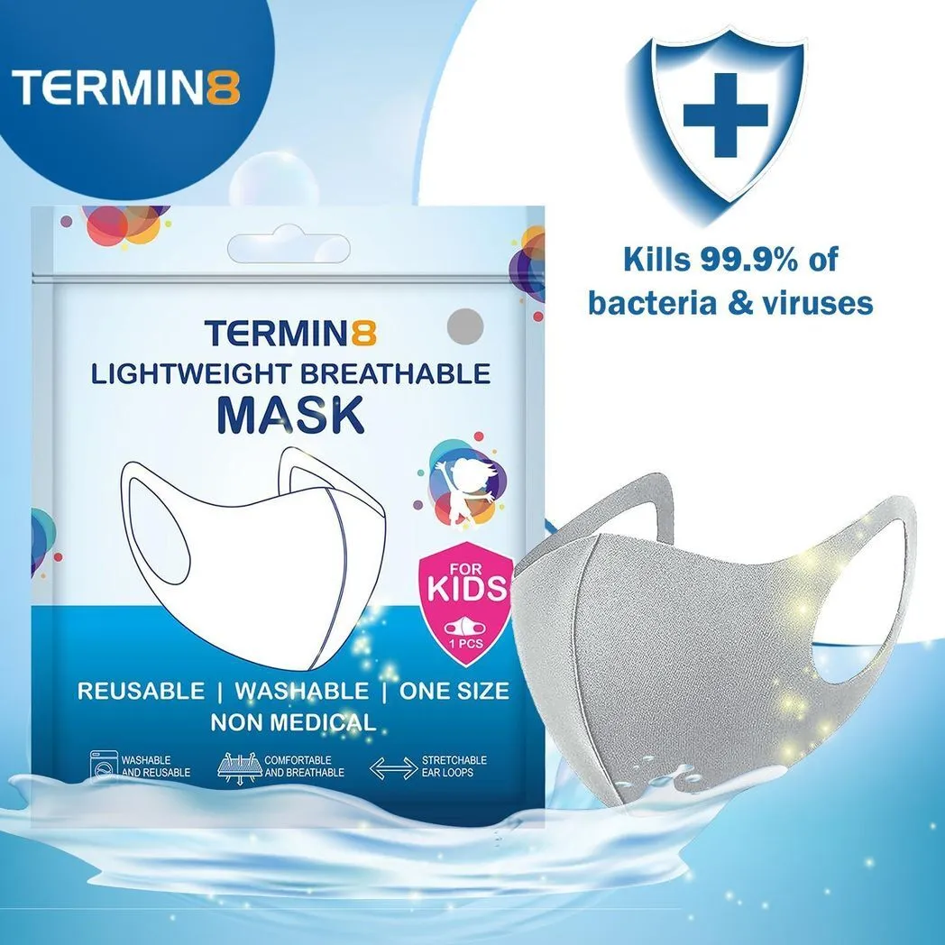 Nitrile Powder Free Small (Age 10-14) Gloves & Spandex Kids Face Mask (Age 6-12)[1x Grey Face Mask]