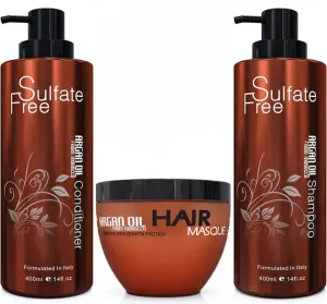 Nuspa Moroccan Argan Oil Sulfate Free Shampoo, Conditioner and Hair Mask Set for Damaged, Dry, Frizzy Hair - Color Safe for Thin, Keratin Treated Hair with Long Lasting Shine