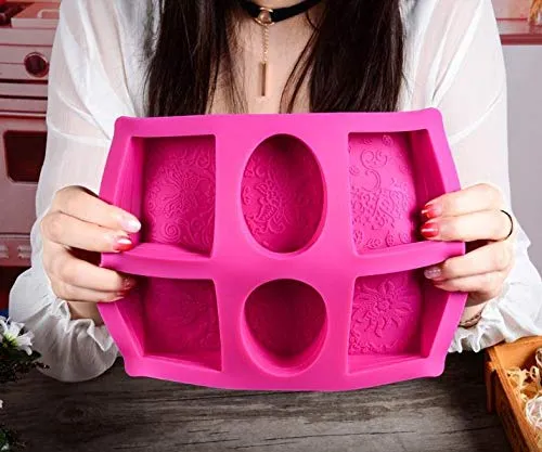 Oval Rectangle 6-Cavity Silicone Molds, 6 Patterns Silicone Mold for Soap Making