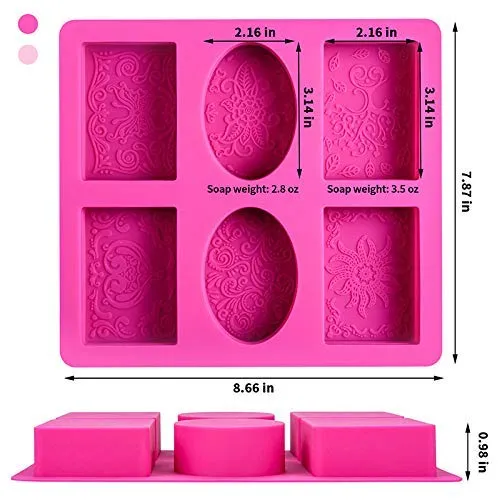 Oval Rectangle 6-Cavity Silicone Molds, 6 Patterns Silicone Mold for Soap Making
