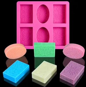 Oval Rectangle 6-Cavity Silicone Molds, 6 Patterns Silicone Mold for Soap Making