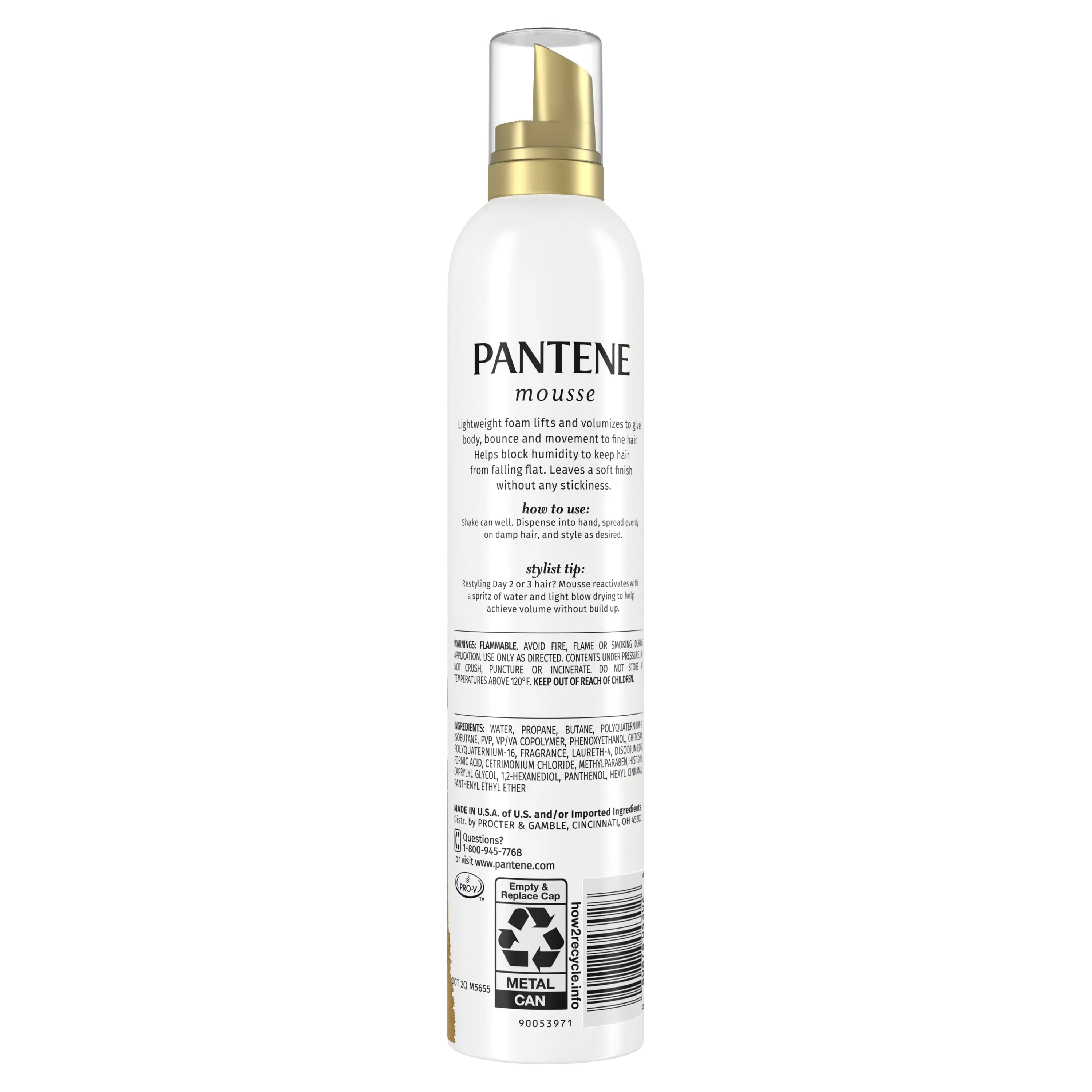 Pantene Volume Mousse, Boosts Fine Flat Hair for Max Fullness, 6.6 oz