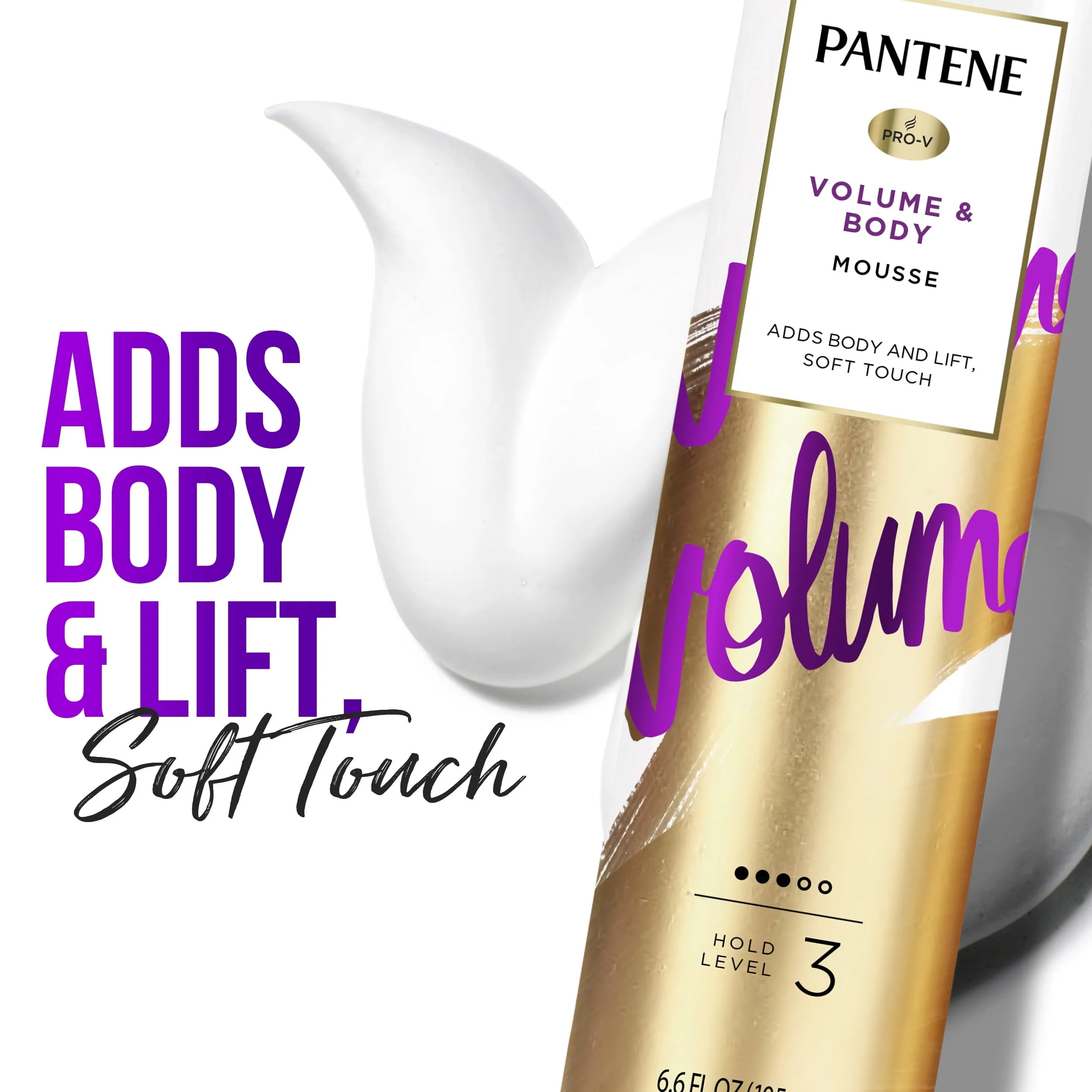 Pantene Volume Mousse, Boosts Fine Flat Hair for Max Fullness, 6.6 oz