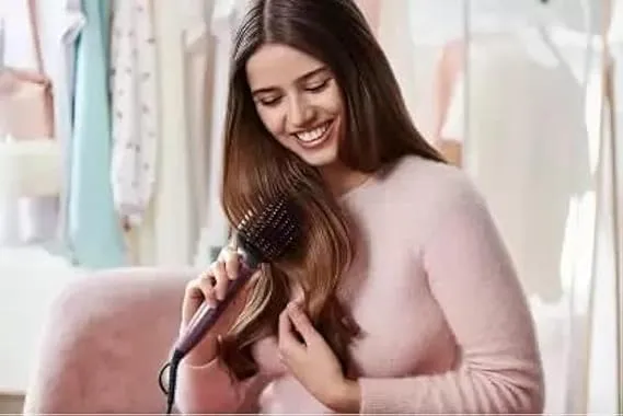 Philips Silk Protect Hair Straightener Brush - Sleek, Gentle Styling