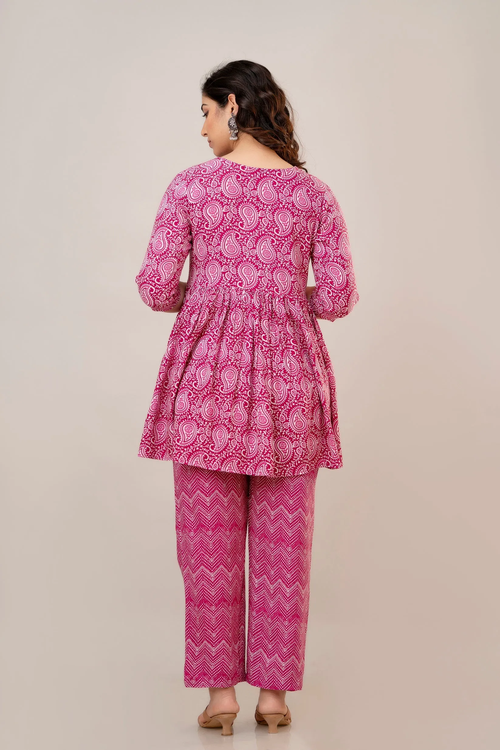 Pink Rayon Paisley Print Maternity Co-Ord Set