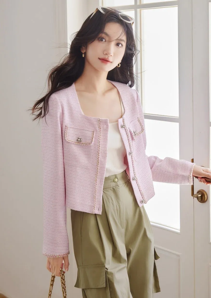 PINK SQUARE NECK SHORT JACKET