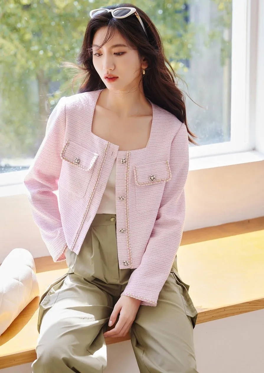 PINK SQUARE NECK SHORT JACKET