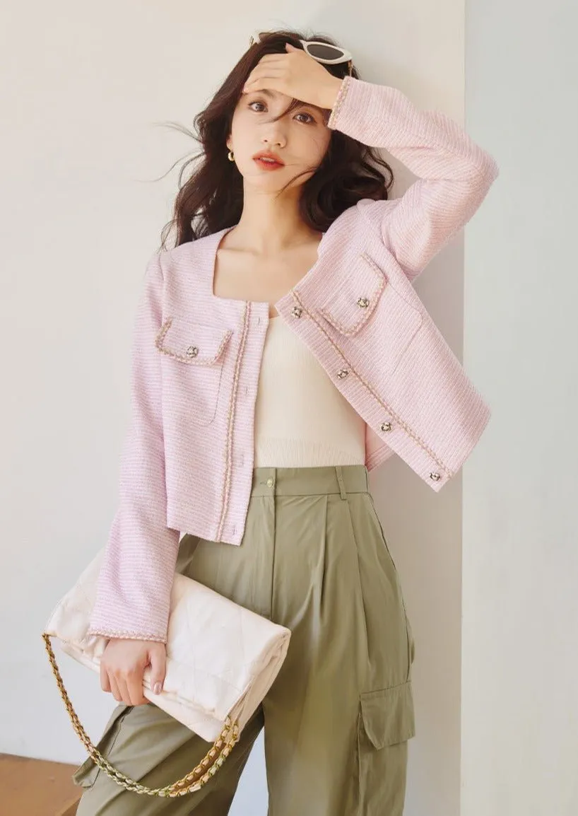 PINK SQUARE NECK SHORT JACKET