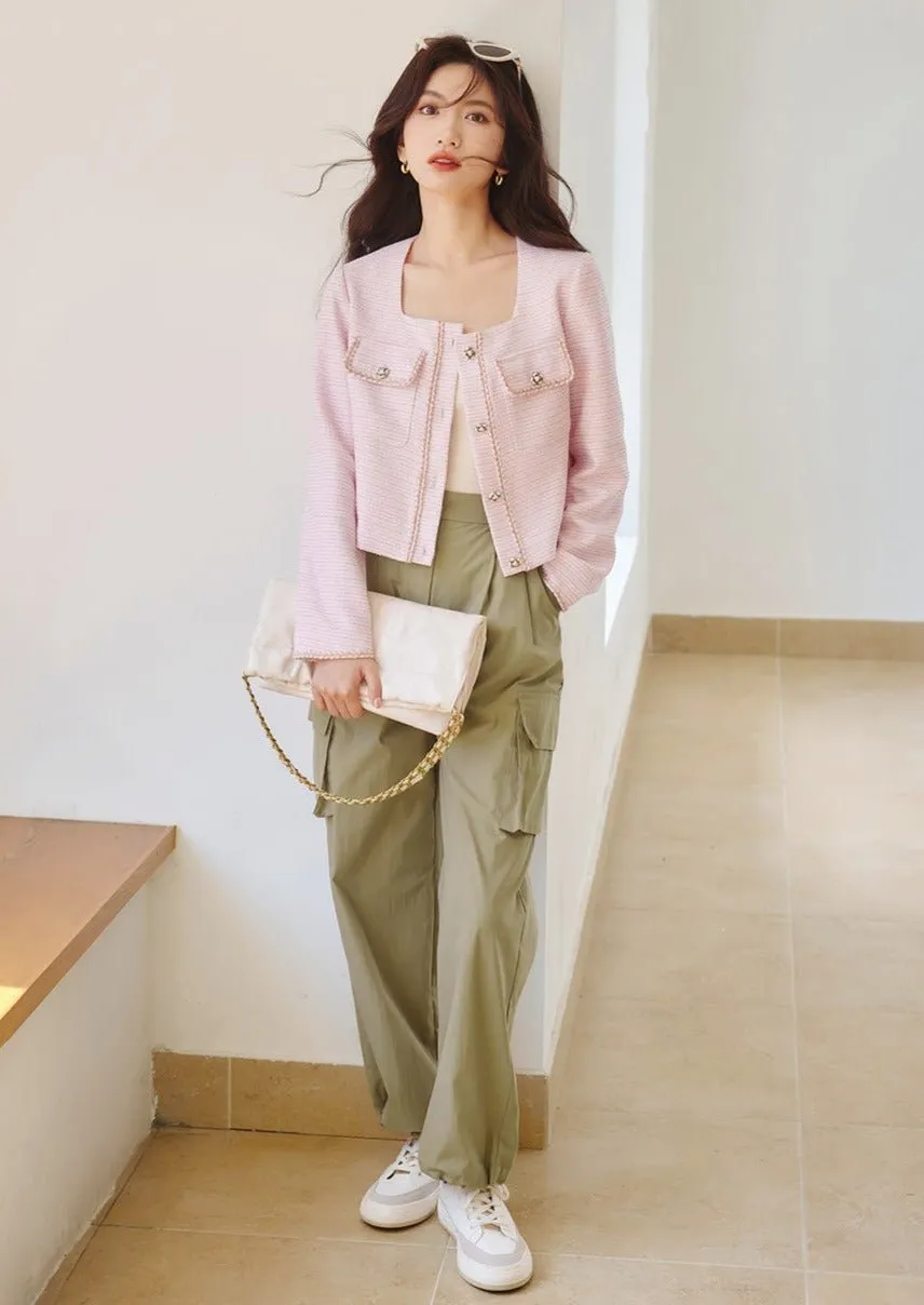 PINK SQUARE NECK SHORT JACKET