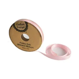 Pink White Dot Ribbon - 10mm x 3m
