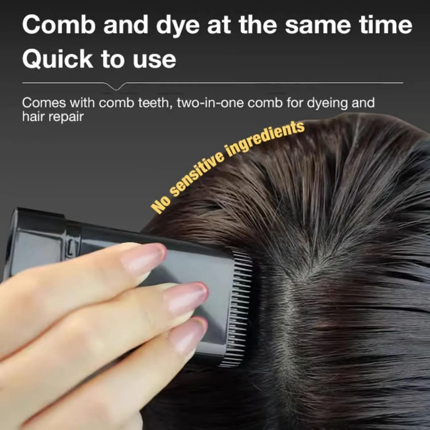 Portable Hair Concealer Stick for Gray Hair Coverage, 2PCS Safe and Convenient Comb Hair Dye for Quick Touch-Ups, 2-in-1 Waterproof and Sweat-Proof Hair Colouring Stick (Black,2)