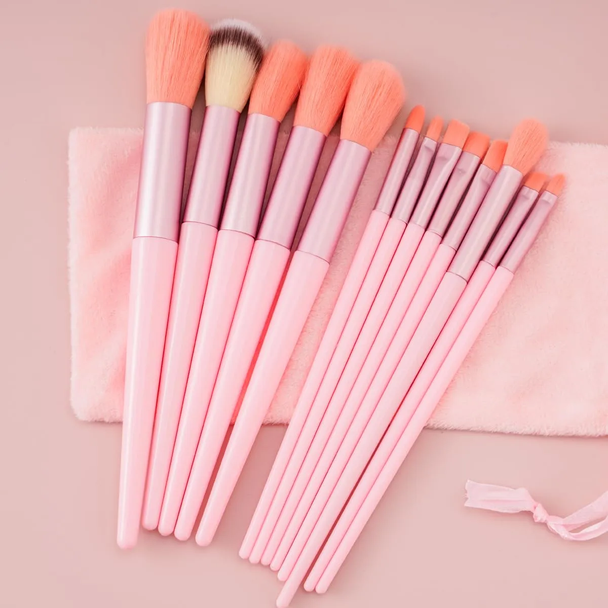 Professional 13 Piece Foundation Concealer Brush Set with Storage Bag for Makeup, Synthetic Makeup Brushes for Powder Foundation Concealer Eyeshadow Blush Highlighter Contour (Pink)