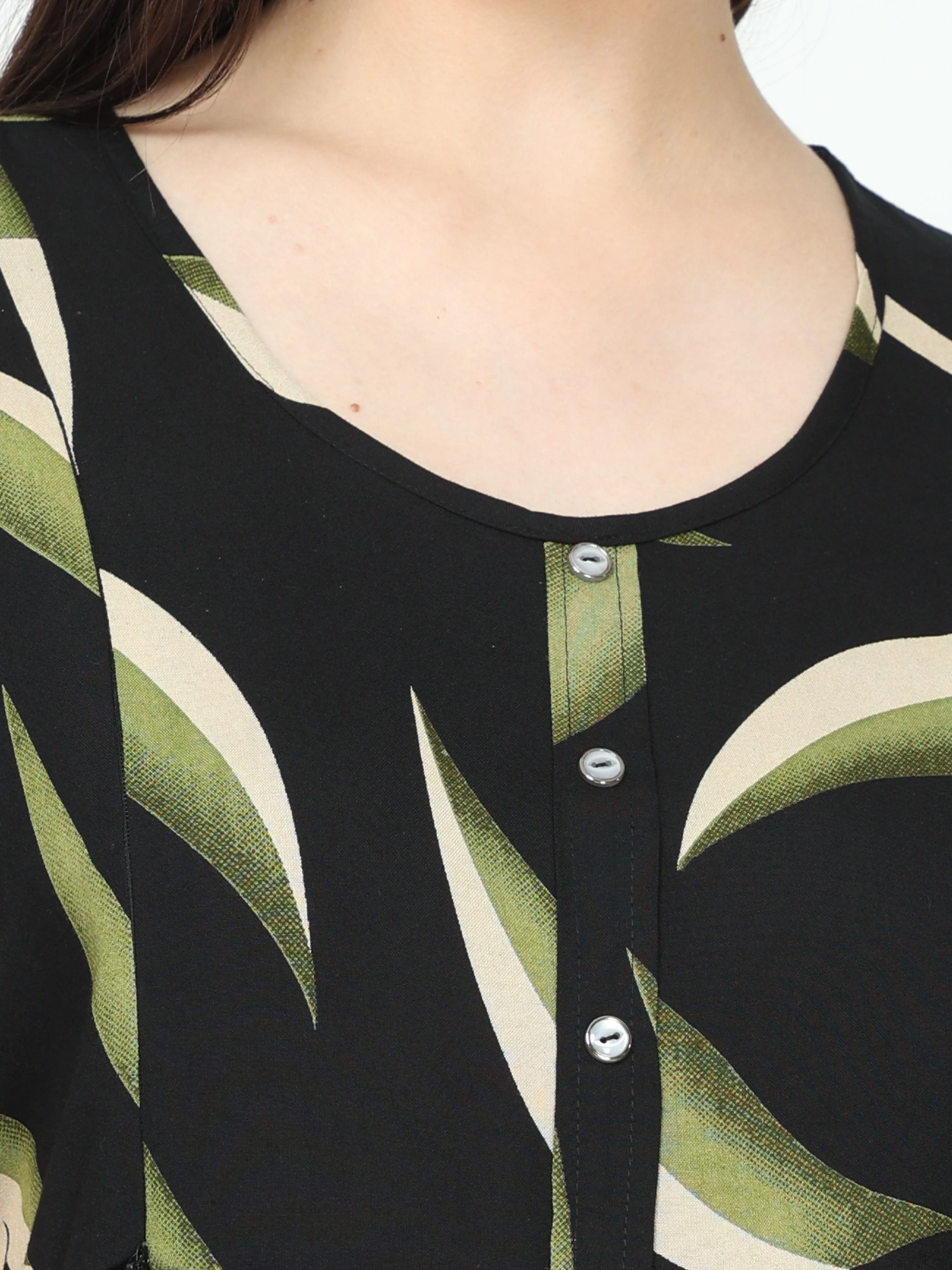 Rayon Maternity Feeding Dress Black Green