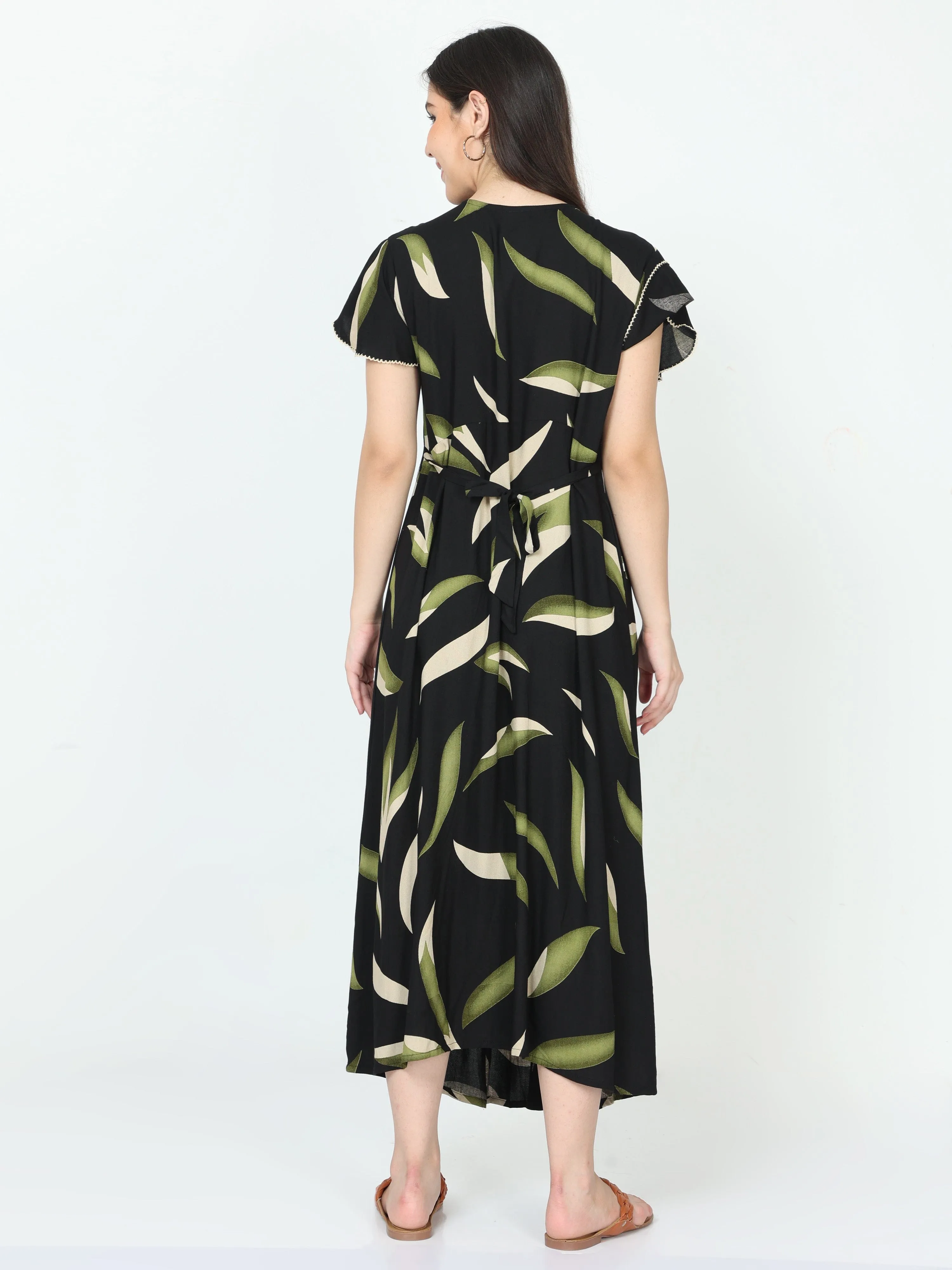 Rayon Maternity Feeding Dress Black Green