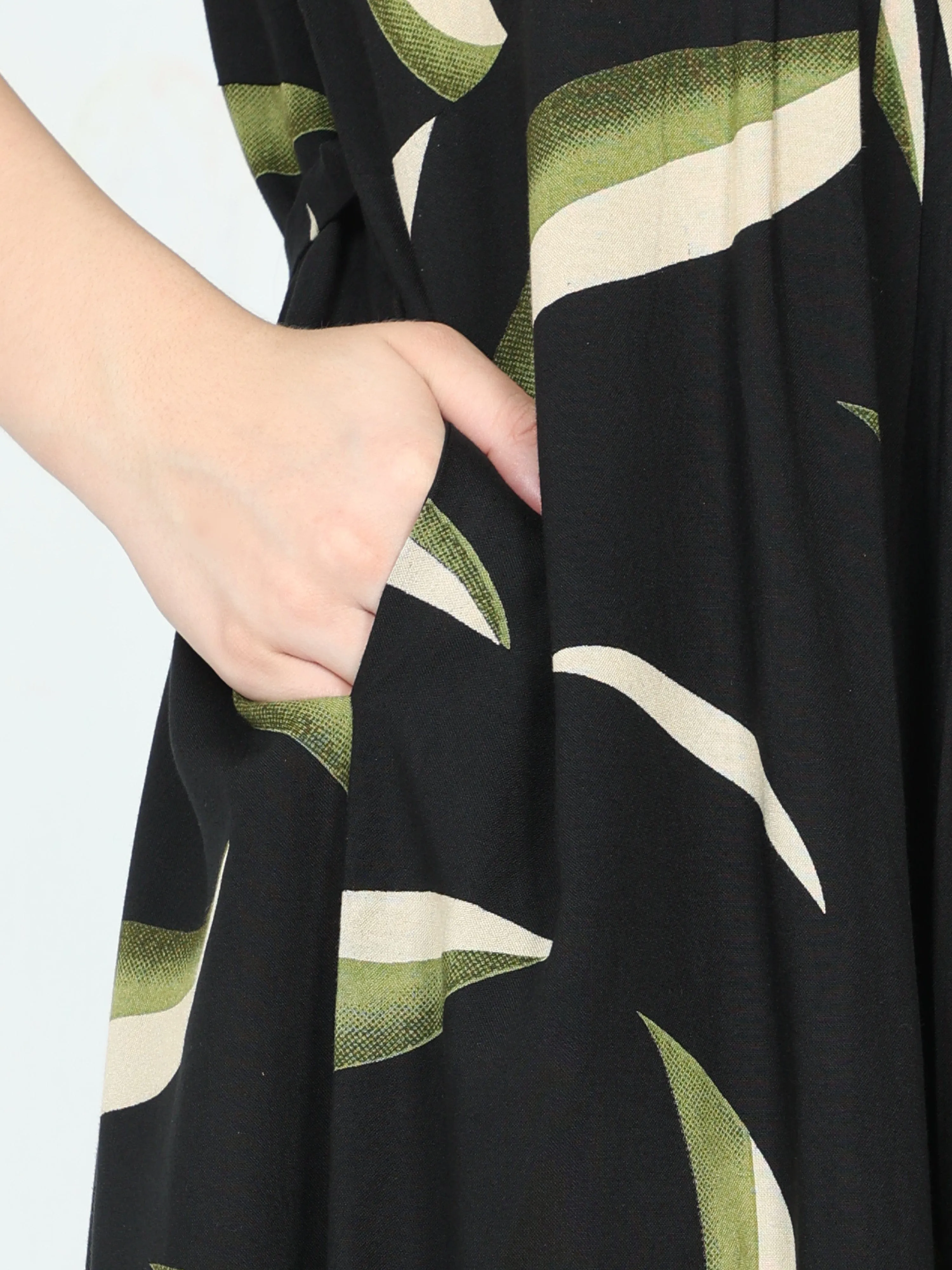 Rayon Maternity Feeding Dress Black Green