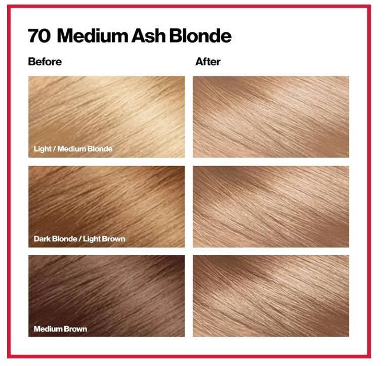 Revlon Permanent Hair Color, Permanent Hair Dye, Colorsilk with 100% Gray Coverage, Ammonia-Free, Keratin and Amino Acids, 70 Medium Ash Blonde, 4.4 Oz