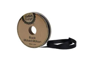 Ribbed Black Ribbon - 10mm x 5m