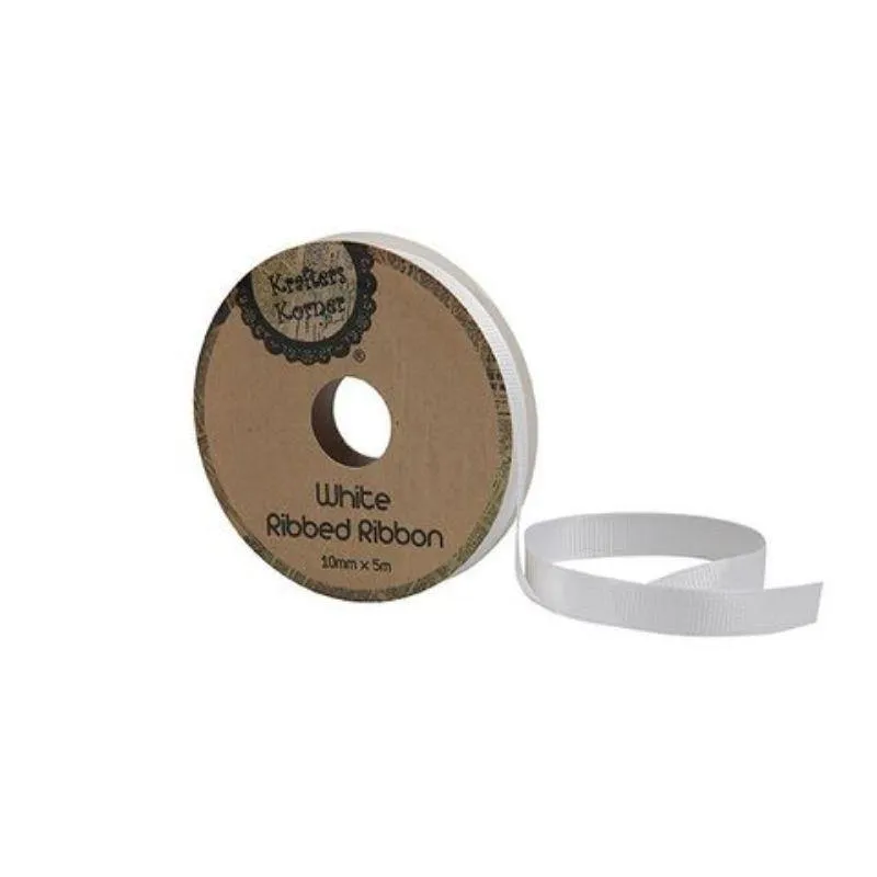 Ribbed White Ribbon - 10mm x 5m
