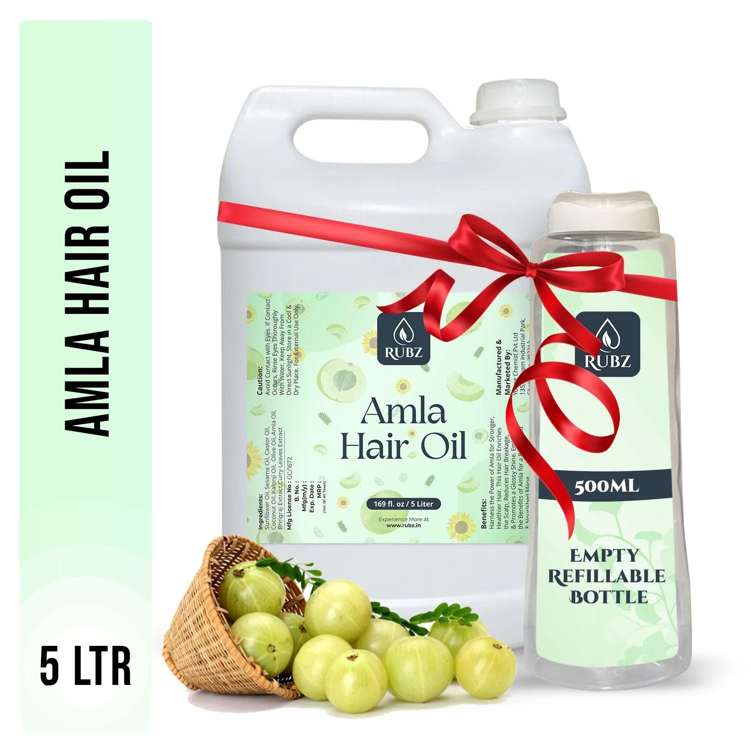 Rubz Amla Hair Oil | Enriched with Amla Oil & Bhrigraj Extract | For Strong, Long & Thick Hair | 5 Litre