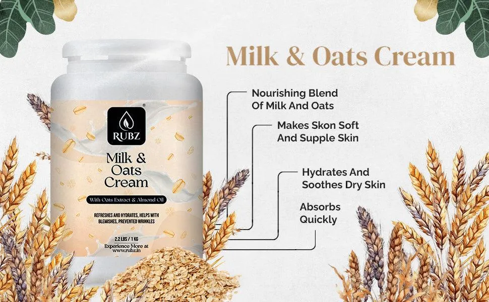 Rubz Milk & Oats Cream with Vitamin E & Argan Oil | Instant Glow & Skin Nourishing | Best body cream for men | 1 Kg