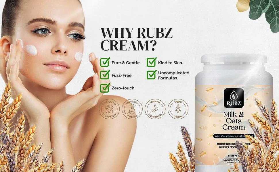 Rubz Milk & Oats Cream with Vitamin E & Argan Oil | Instant Glow & Skin Nourishing | Best body cream for men | 1 Kg