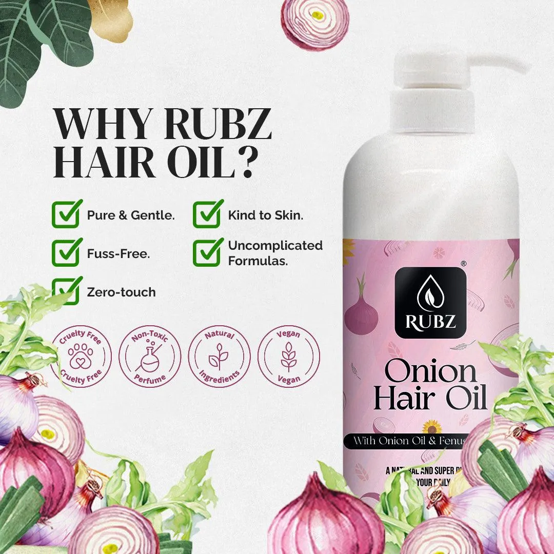 Rubz Onion Hair Oil | Enriched with Onion Oil & Fenugreek Extract | For Healthy Hair & Scalp Nourishment | 5 Litre