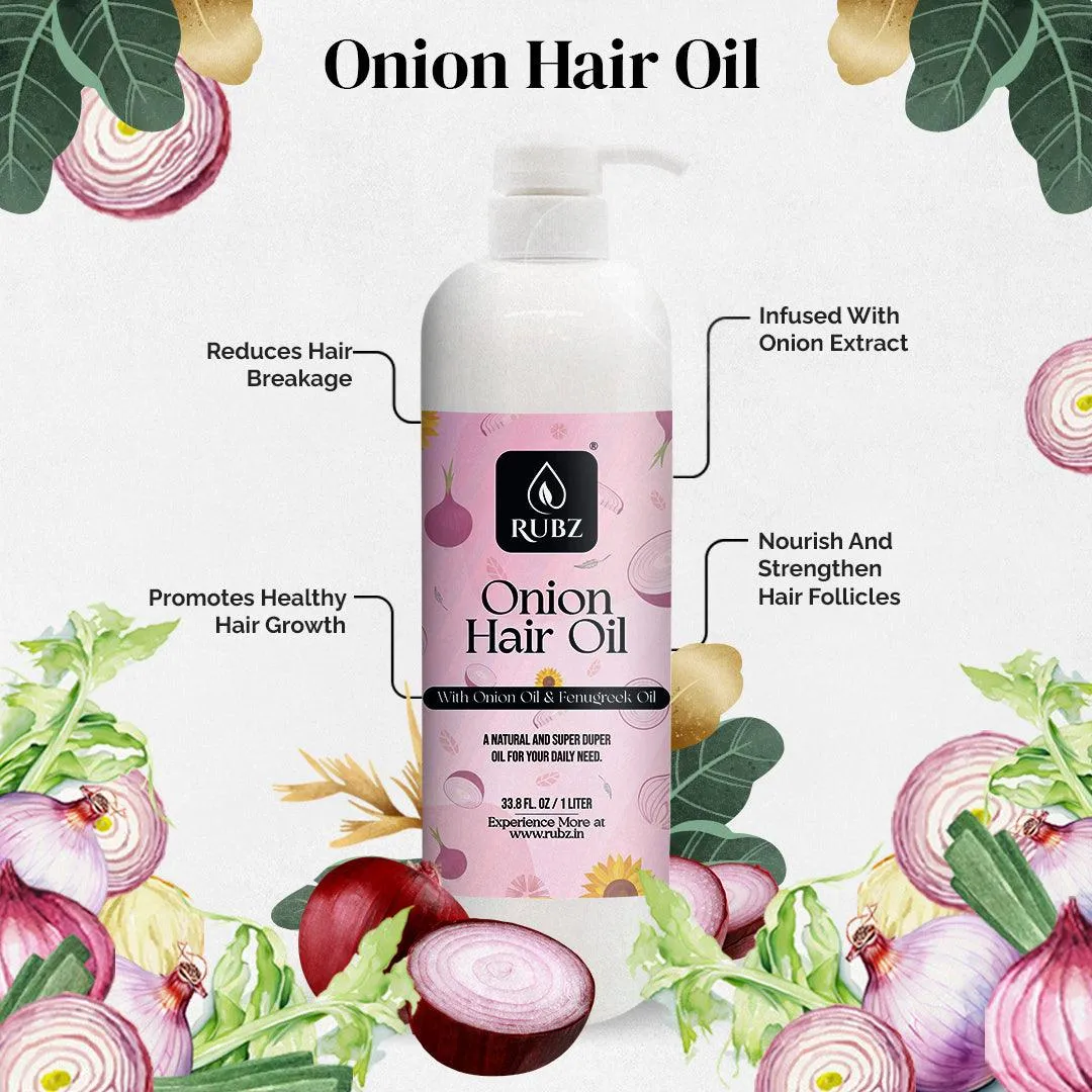 Rubz Onion Hair Oil | Enriched with Onion Oil & Fenugreek Extract | For Healthy Hair & Scalp Nourishment | 5 Litre