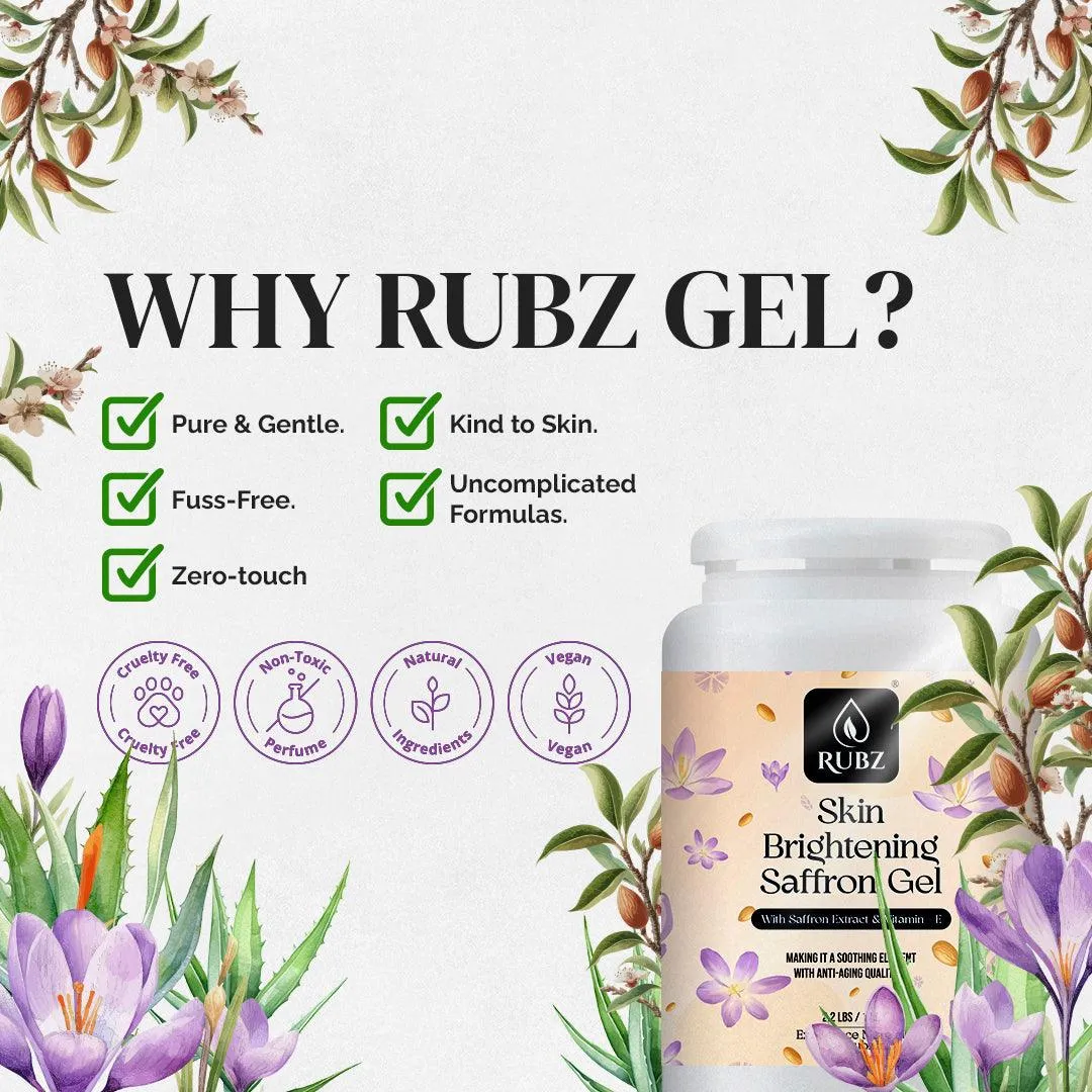 Rubz Skin Brightening Saffron Gel 1 Kg | Natural Gel for Body & Face Moisturizing, Hair Gel, Multipurpose Beauty Skin Gel, Acne Scars, Glowing & Radiant Skin Treatment | For Spa & Salon
