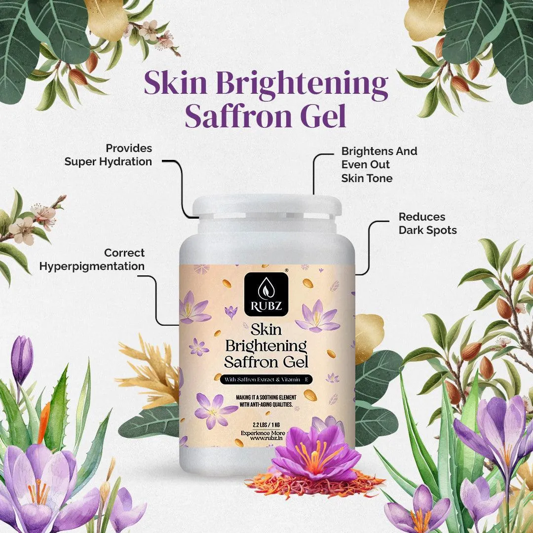 Rubz Skin Brightening Saffron Gel 1 Kg | Natural Gel for Body & Face Moisturizing, Hair Gel, Multipurpose Beauty Skin Gel, Acne Scars, Glowing & Radiant Skin Treatment | For Spa & Salon