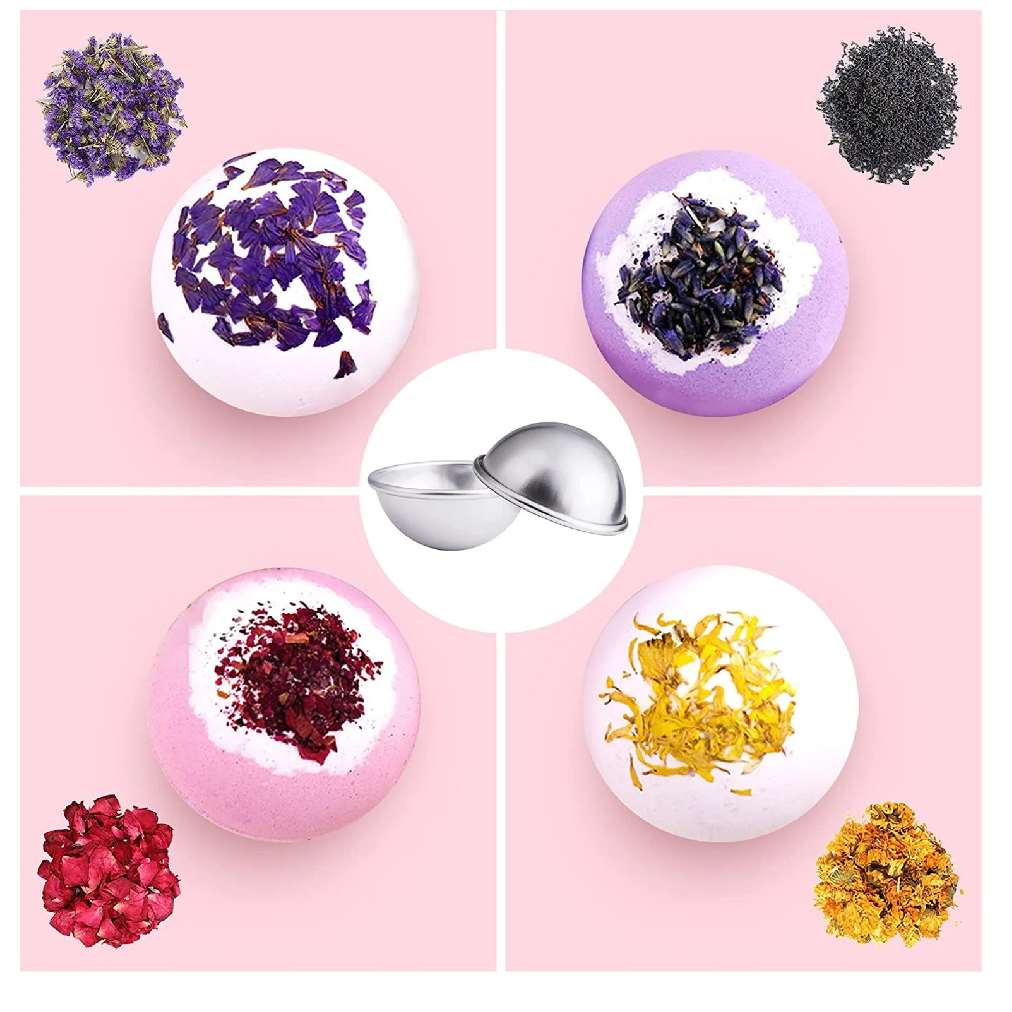 Set Of 74 Molds For Bath Bombs And Dried Flowers | DIY Kit Includes 12 Metal Bath Bomb Molds