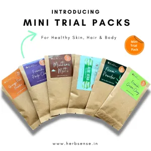 Skin Care Mini Trial Combo Pack of 6 - Aloe Vera Gel, Neem Powder, Multani Mitti, Orange Peel Powder, Pink Clay & Green Clay.