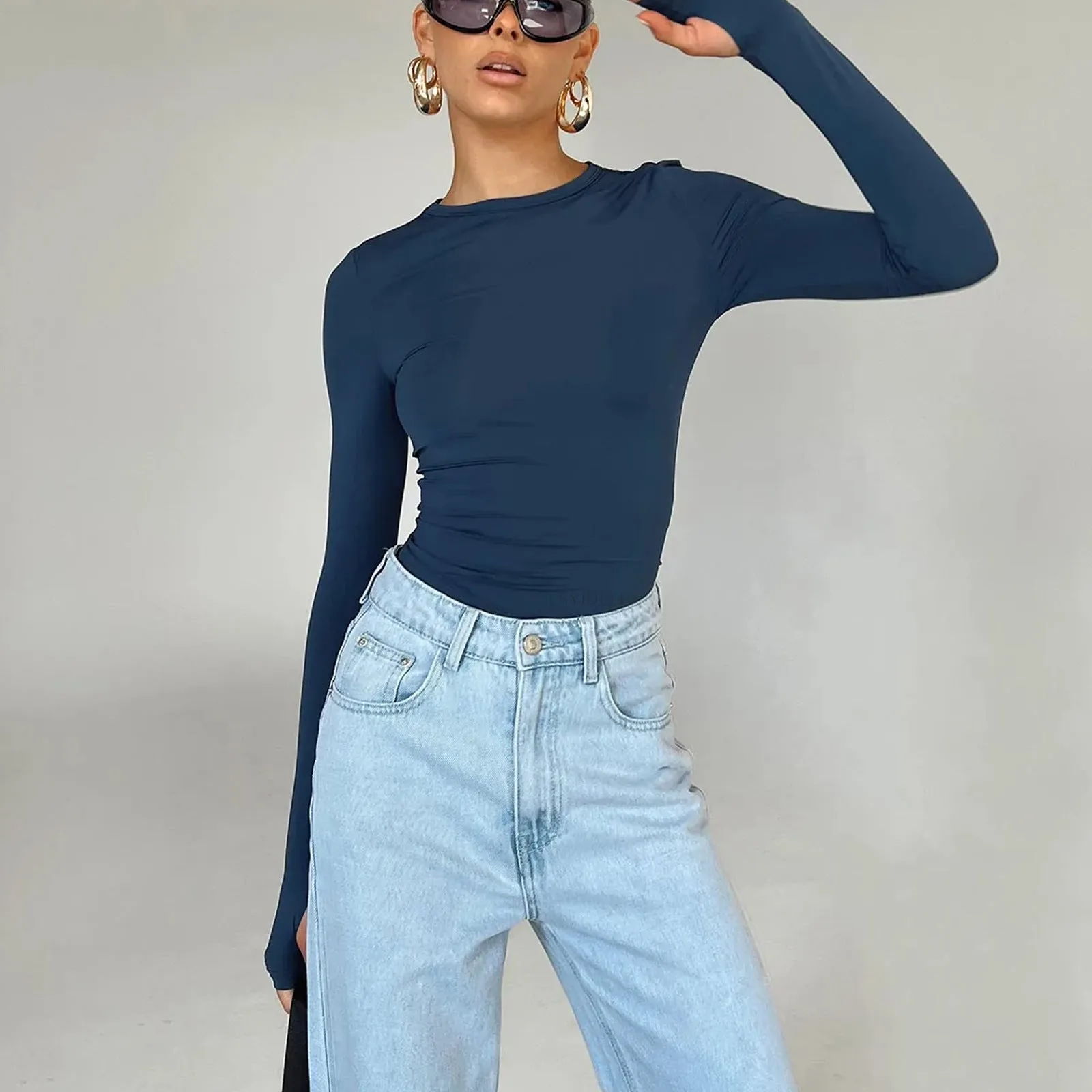 Solid Slim Long Sleeve Top