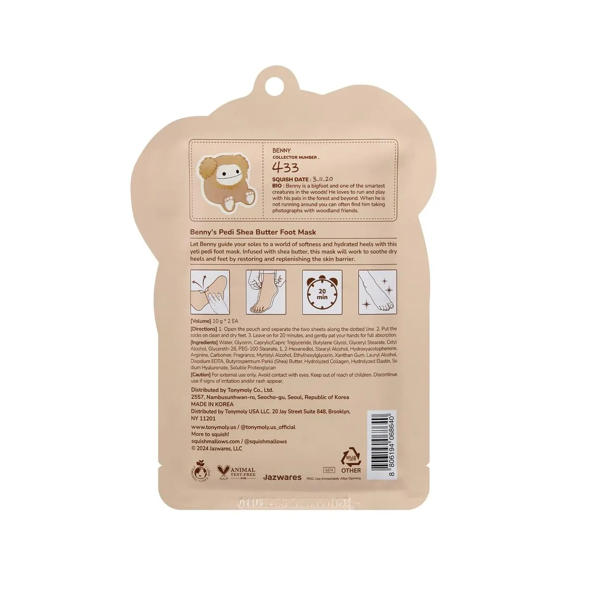 Squishmallows x TONYMOLY Benny's Pedi Foot Mask