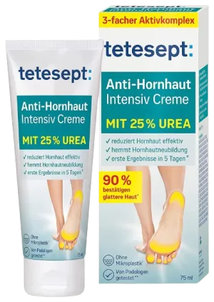 Tetesept Anti-Callus Intensive Cream - 25% Urea Foot Ointment for Callus Reduction - 75ml