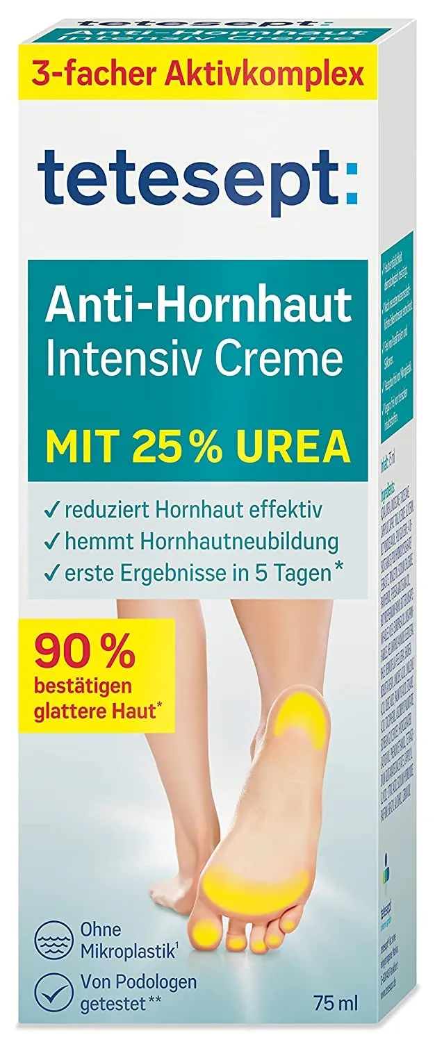 Tetesept Anti-Callus Intensive Cream - 25% Urea Foot Ointment for Callus Reduction - 75ml