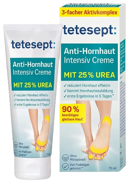 Tetesept Anti-Callus Intensive Cream - 25% Urea Foot Ointment for Callus Reduction - 75ml