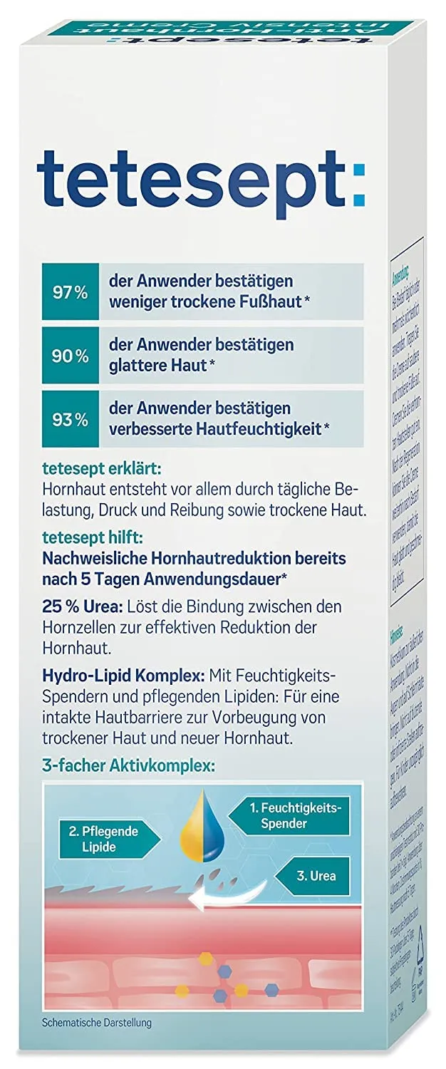 Tetesept Anti-Callus Intensive Cream - 25% Urea Foot Ointment for Callus Reduction - 75ml