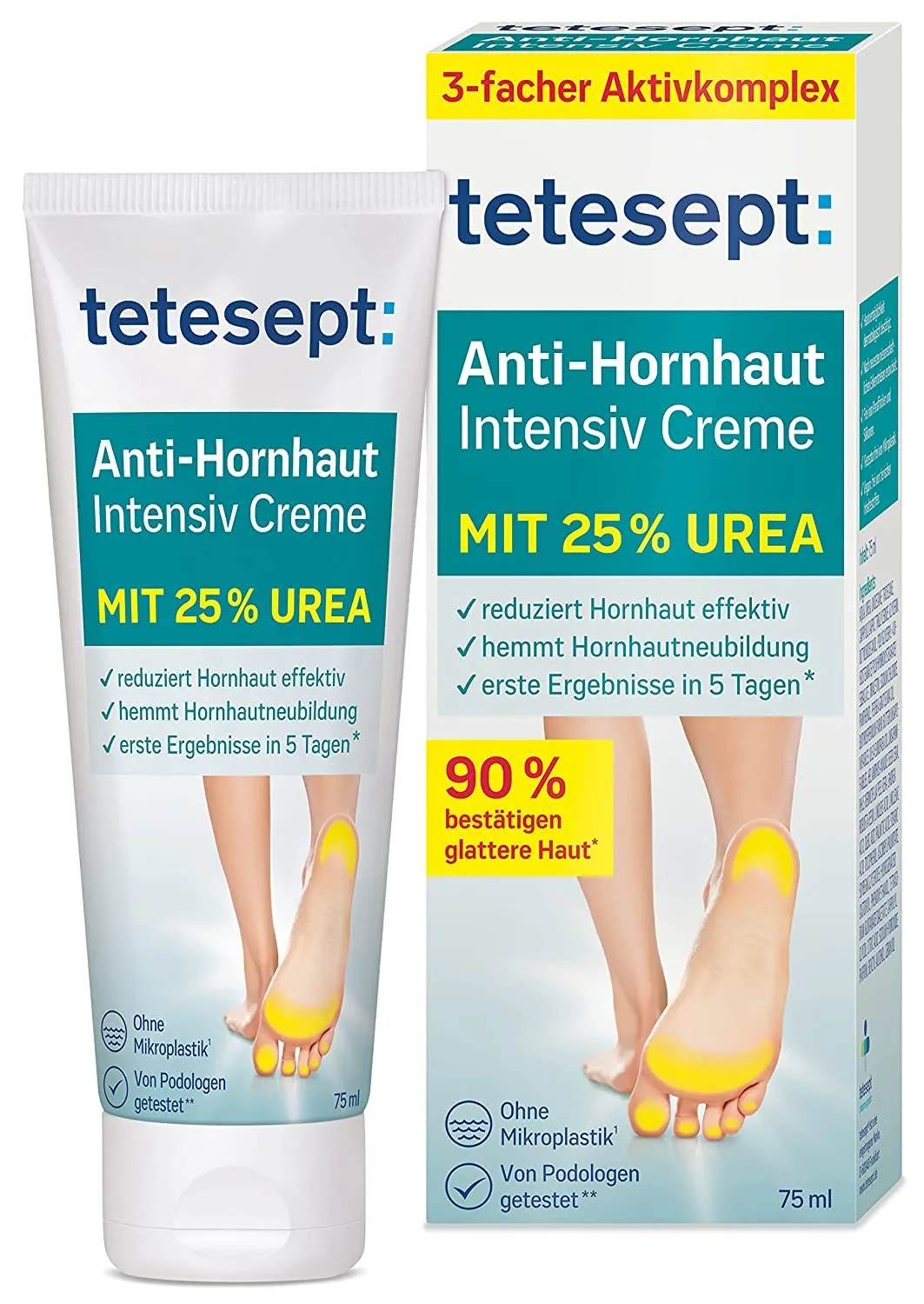 Tetesept Anti-Callus Intensive Cream - 25% Urea Foot Ointment for Callus Reduction - 75ml