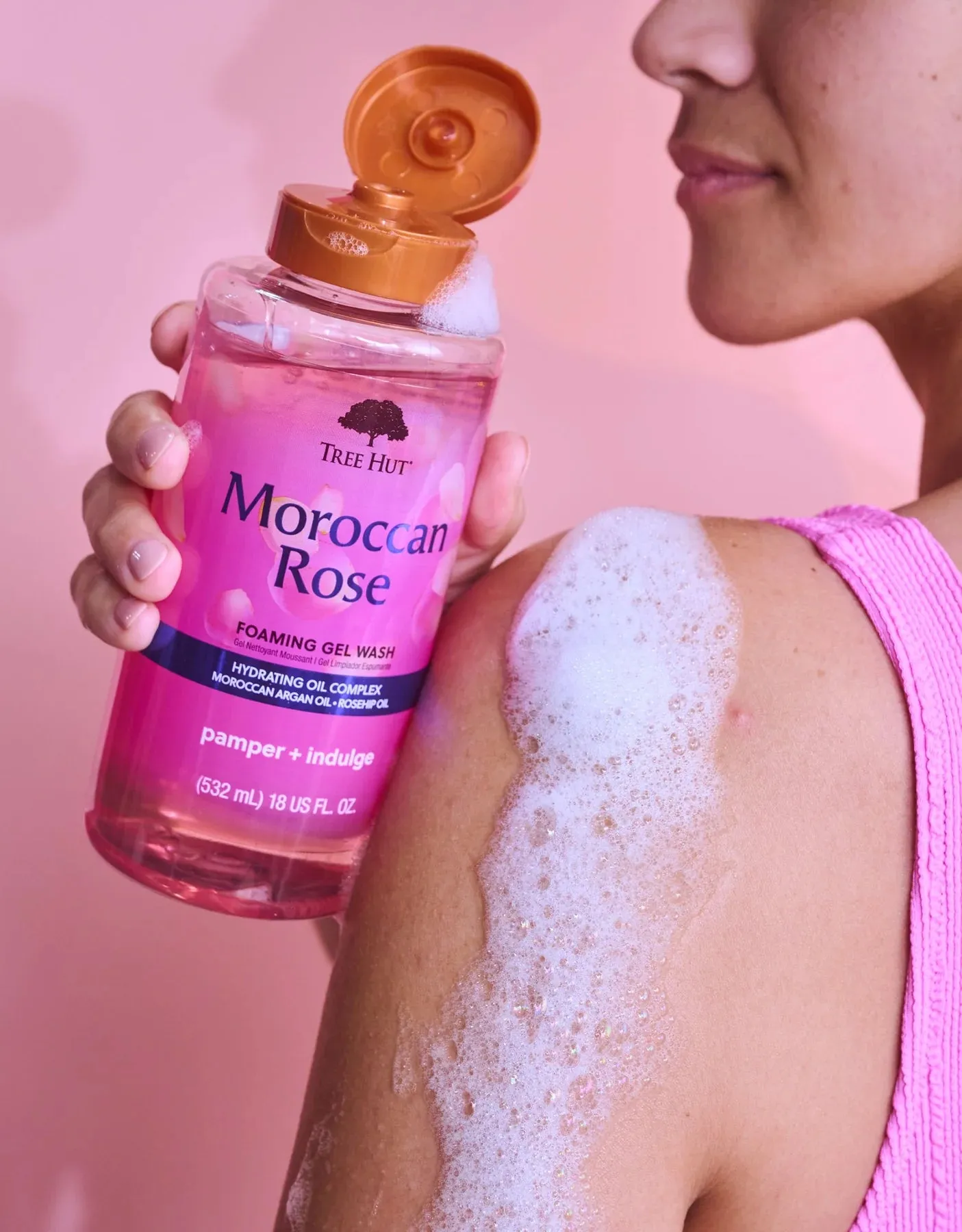 TREE HUT moroccan rose foaming gel wash hydrating oil complex moroccan argan oil   rosehip oil