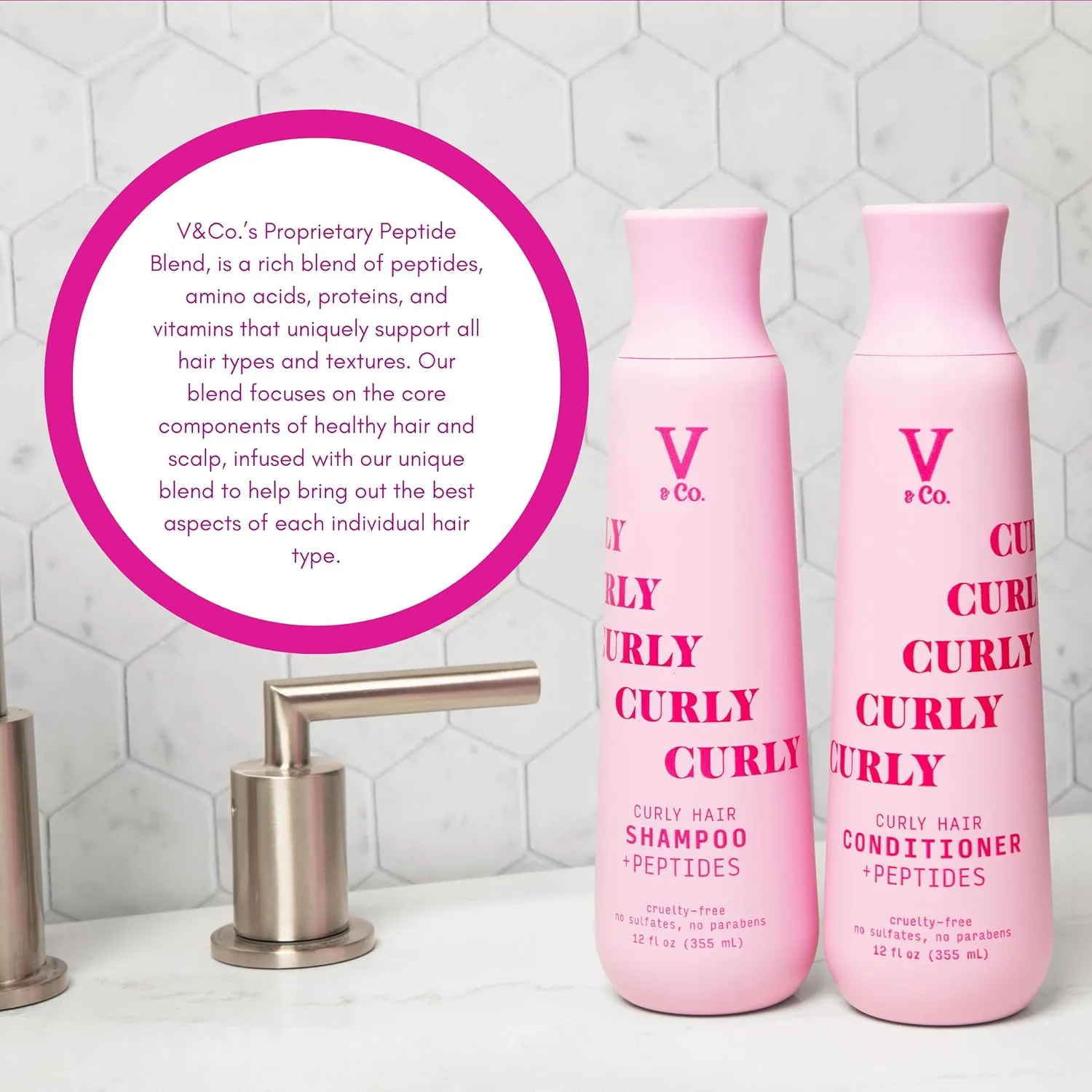 V & CO curly hair conditioner   peptides curlty free no sulfates no parabens بلسم الشعر الكيرلي