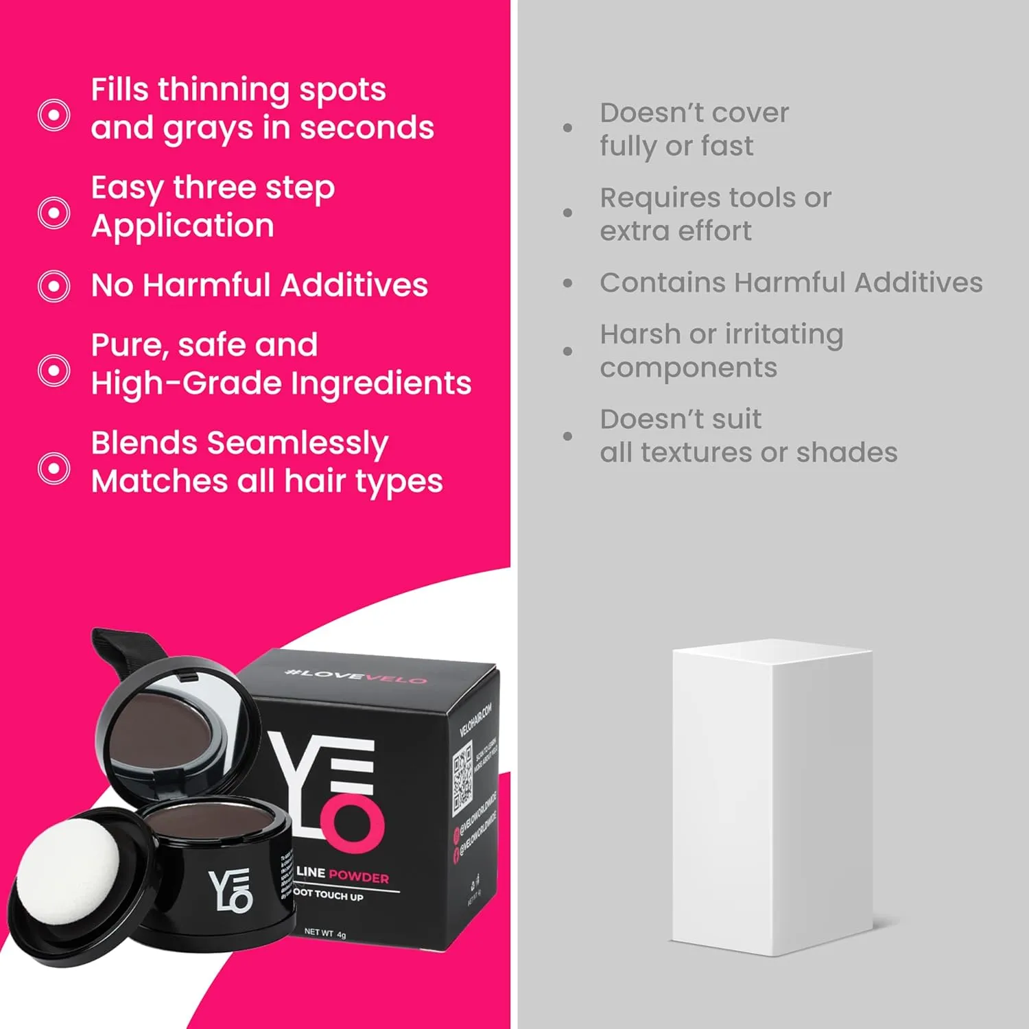 VELO Hairline PowderMEDIUM BROWN Hair Root Touch Up Powder for Women & MenInstantly Covers Gray Hair, Thinning Hair & Bald SpotsSweatproof Root Cover UpPuff & Mirror Compact, 13 Shades