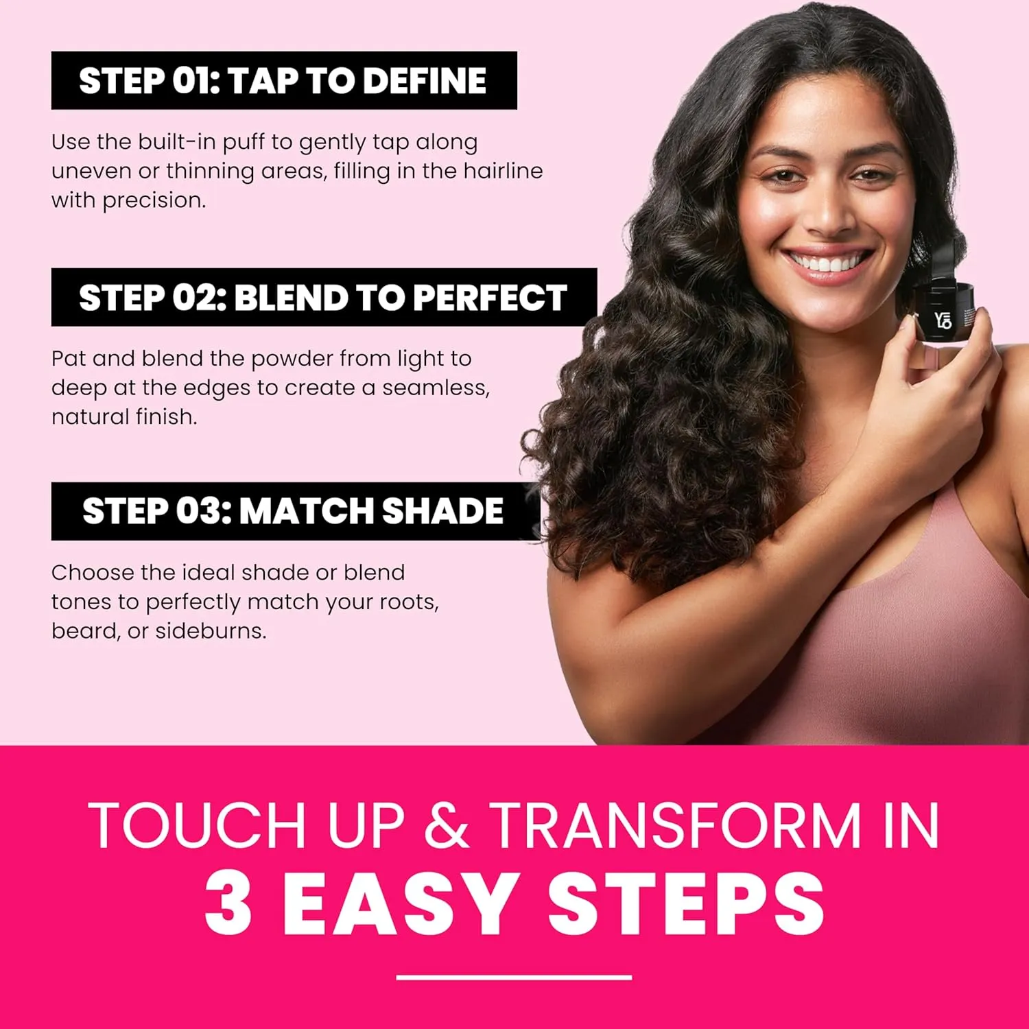 VELO Hairline PowderMEDIUM BROWN Hair Root Touch Up Powder for Women & MenInstantly Covers Gray Hair, Thinning Hair & Bald SpotsSweatproof Root Cover UpPuff & Mirror Compact, 13 Shades