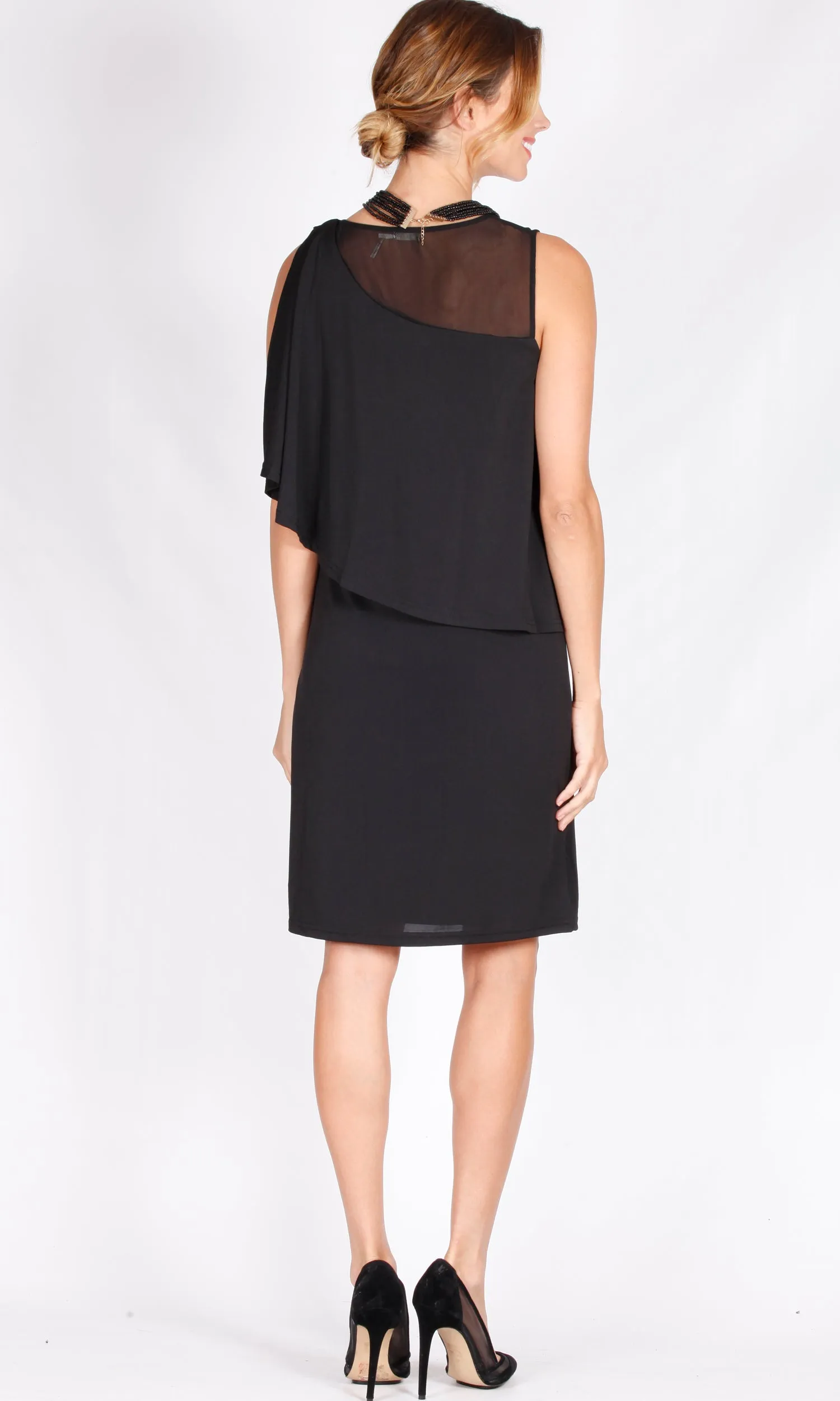 VS7271TB Asymmetric Mesh Shoulder Dress (Pack)