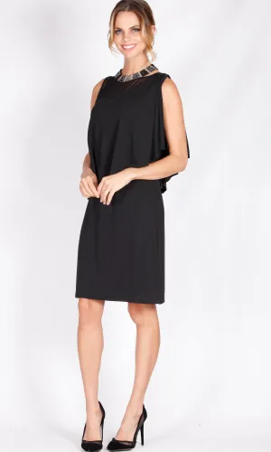 VS7271TB Asymmetric Mesh Shoulder Dress (Pack)