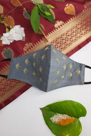 Whe Grey Festive Hand-embroidered Mask